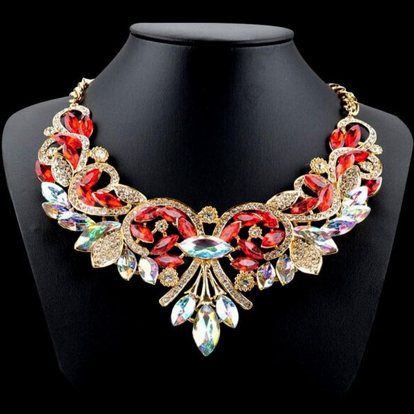 

new luxury rhinestone crystal chunky charming fashion pendant chain choker necklace for women new fashion holiday seaside, Golden;silver