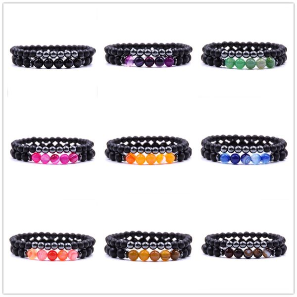 

2pcs/set striped stone energy bead bracelet 6mm 8mm black matted stone beaded women classic punk lover friendship bracelet
