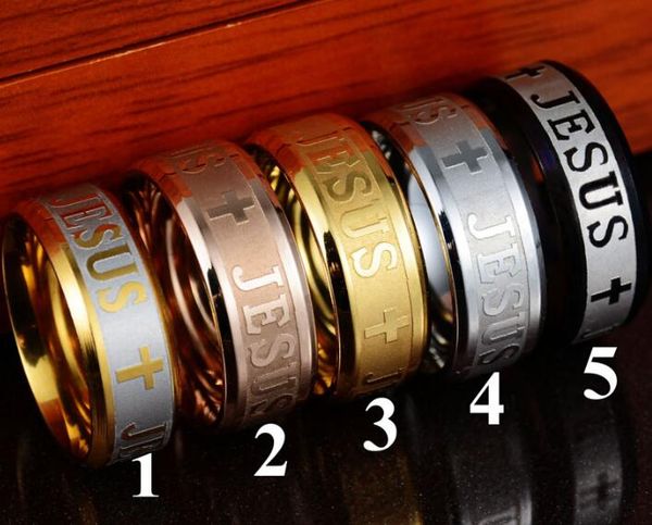 

fashion jewelry band jesus cross ring europe classic jewelry stainless steel letter bible rings black silver rose gold] for men women prayer