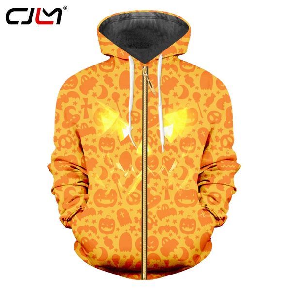 

cjlm men's casual zip hoodies 3d printed pumpkin zipper coat halloween ghost skulls man sweatshirt, Black