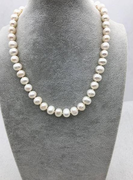 

19inch pearl jewellery,9-10mm potato round white color natural freshwater pearl necklace,perfect wedding party women gift jewelry, Black