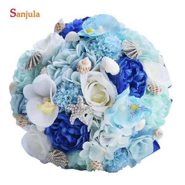 Acheter Fleurs Bleues Bouquets De Mariée Avec Des étoiles De Mer Coquilles Bouquet De Mariage Pour Les Demoiselles Dhonneur Fleur Mariage H009 De