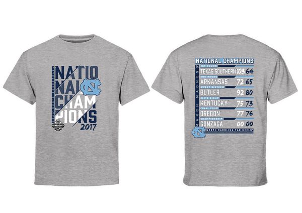 

NCAA Северная Каролина футболка 2017 Мужская баскетбол Национальные чемпионы большо