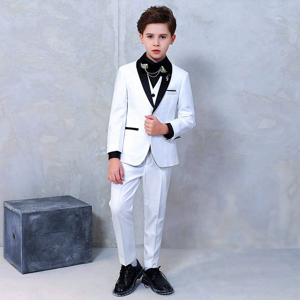 

custom white boy suit three-piece suit (jacket + pants + vest) boy gentleman party dress boy graduation ceremony formal suit, Black