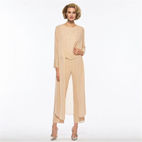 

elegant two pieces mother of the bride dress pants suit sheath long sleeves champagne chiffon wedding party mother of the bride dress, Black;red