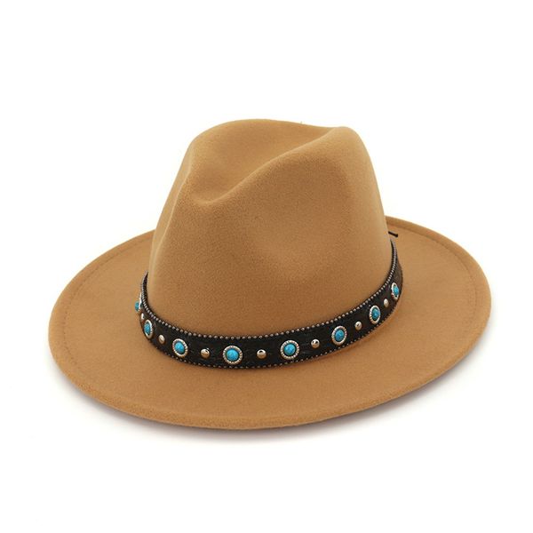 

new fashion men women wool blend panama hat gangster fedora wide brim sombrero godfather cap church caps black belt with sapphire, Blue;gray