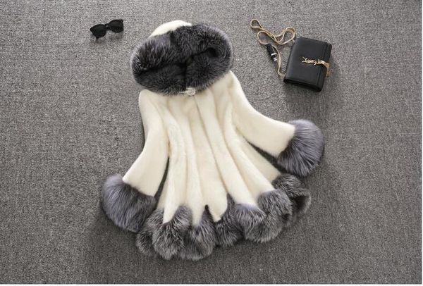 

winter new fur one coat female long section fur grass coat imitation vest, Black