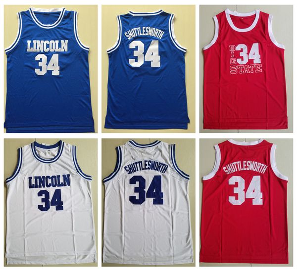 

mens #34 jesus shuttlesworth lincoln high school ray allen basketball jersey 1998 film he got game jersey blue white red stitched shirts, Black;red