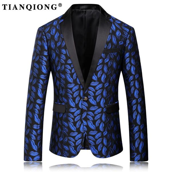 

tian qiong blazer men 2017 royal blue mens blazer slim fit mens stage wear fashion printed wedding blazers male floral jackets, White;black