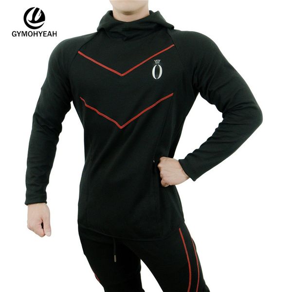 

gymohyeah new arrival 2018 men hoodies autumn leisure slim fashion hoodie bodybuilding fitness sportwear casual cotton hoodies, Black