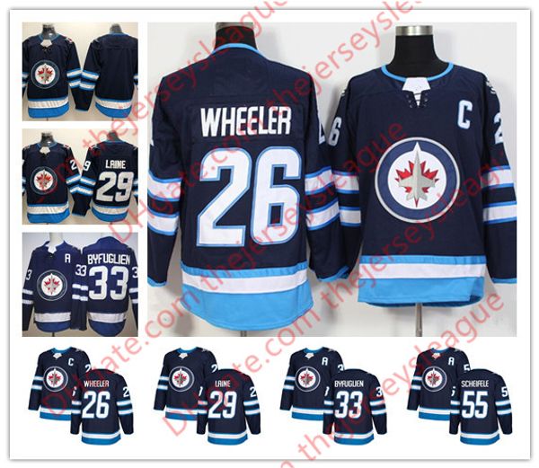 

winnipeg jets 2018 #26 blake wheeler 29 patrik laine 33 dustin byfuglien 55 mark scheifele navy blue stitched hockey jerseys s-60, Black;red