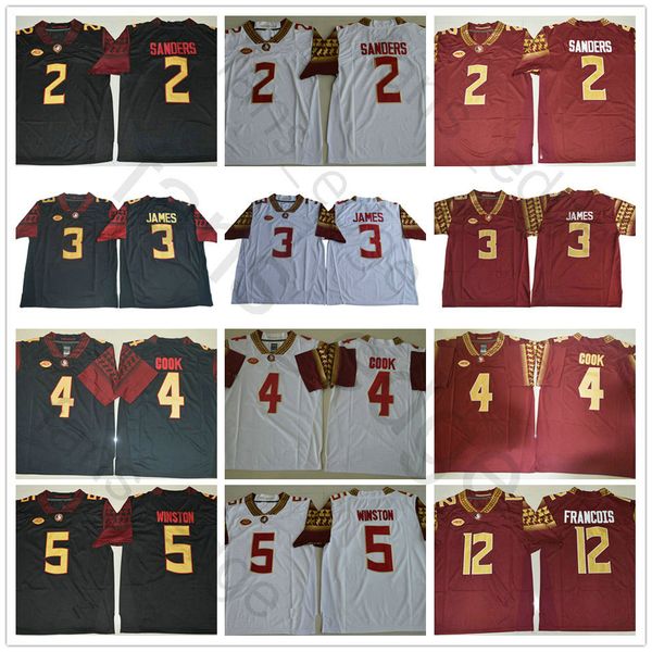 

ncaa florida state seminoles #3 derwin james 4 dalvin cook 5 jameis winston 2 deion sanders 12 deondre francois fus college football jerseys, Black