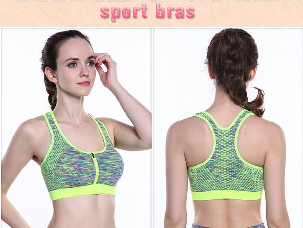 

phikeseya women sport yoga bra for running gym workout wire front zipper fitness sports shirt woman yoga vest bras, White;black