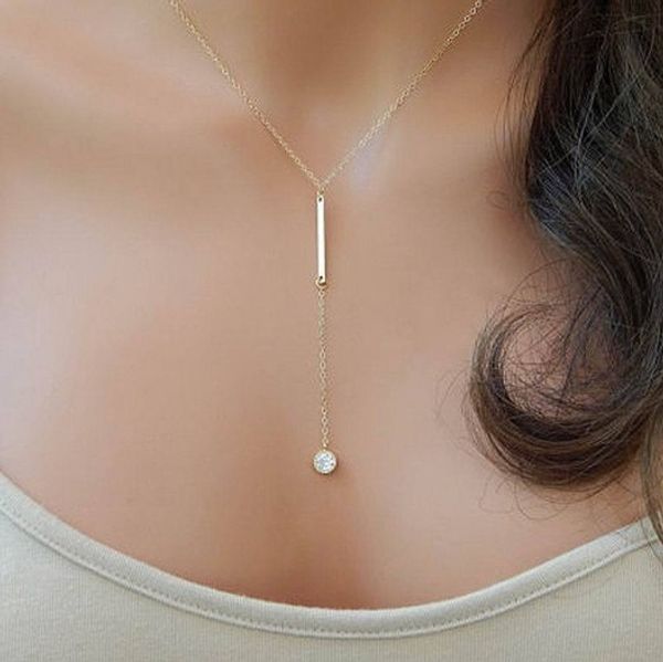 

brand lariat chokers necklaces wedding bride gold silver tone cz crystal bar charm womens necklaces simple collar necklaces, Golden;silver