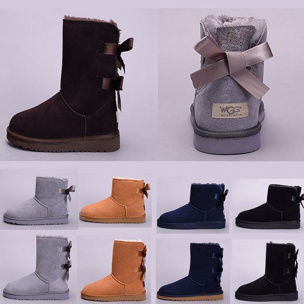

Brand new Australia WGG women winter chestnut blue grey red black Ankle Half Knee boots real leather Bailey Bowknot women designer shoe