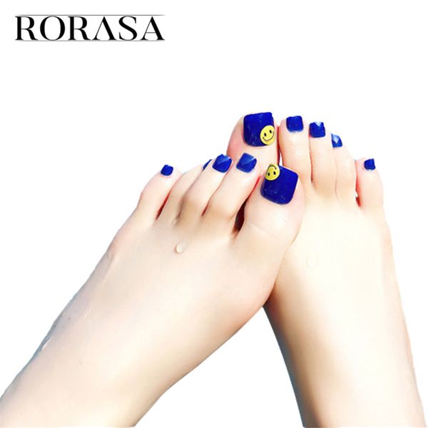 

holiday beach blue toenails patch summer blue smile style foot artificial fake nails full cover nails tools false nail art tips, Black