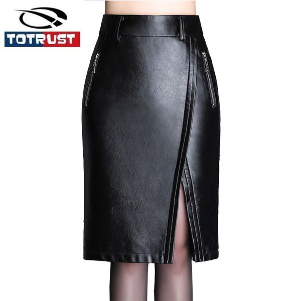 

totrust lady black pu faux leather skirt women 2018 high waist skirt plus size midi pencil side slit faldas saia femininas