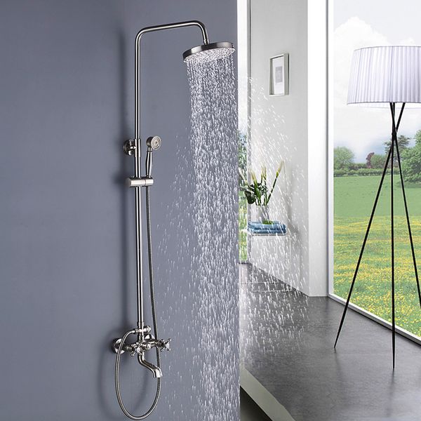 2020 Round 8 Inch Brushed Nickel Shower Faucet Tub Hand Shower