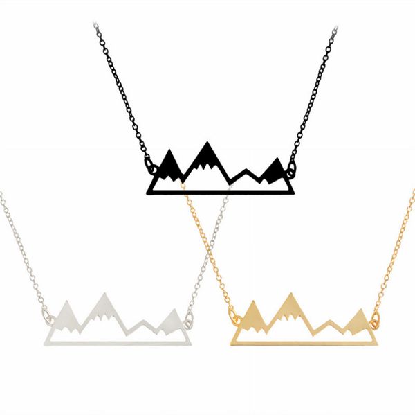 

fashion pendants hollowed out mountain peak pendant necklaces for women gold silver black alloy jewelry gift