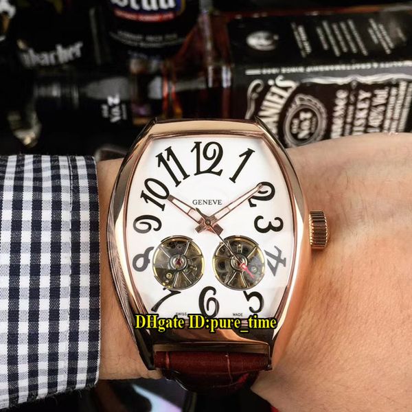 

4 color men's collection cintrÃ©e curvex 8880 t double tourbillon white dial automatic mens watch rose gold case leather strap watches, Slivery;brown