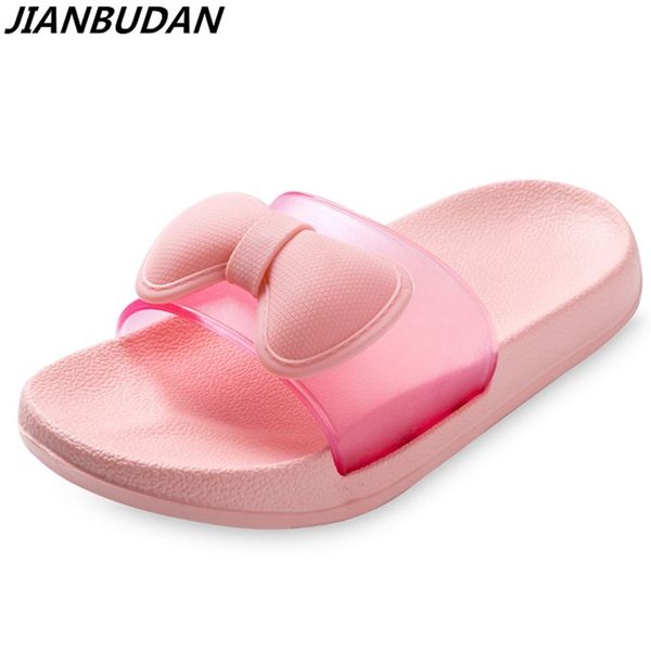 

comfortable light breathable home slippers butterfly knot cute flat anti-skid bath slippers soft bottom wear beach shoes, Black