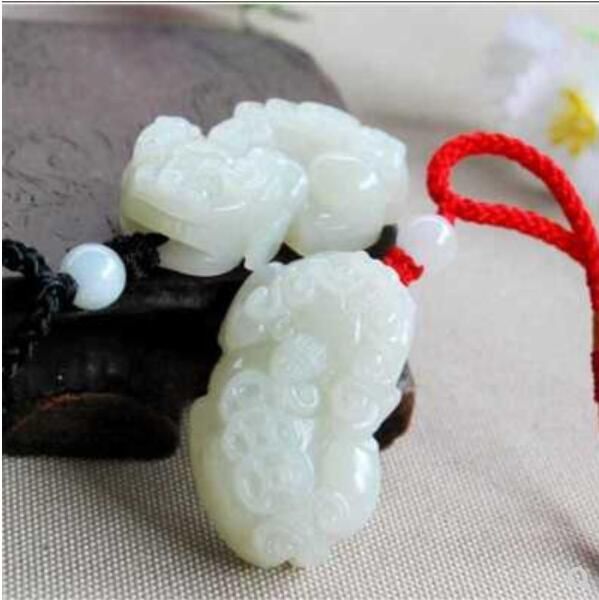 Chinois Blanc Naturel Dragon de Jade Collier Pendentif PiXiu Amulette charme bijoux