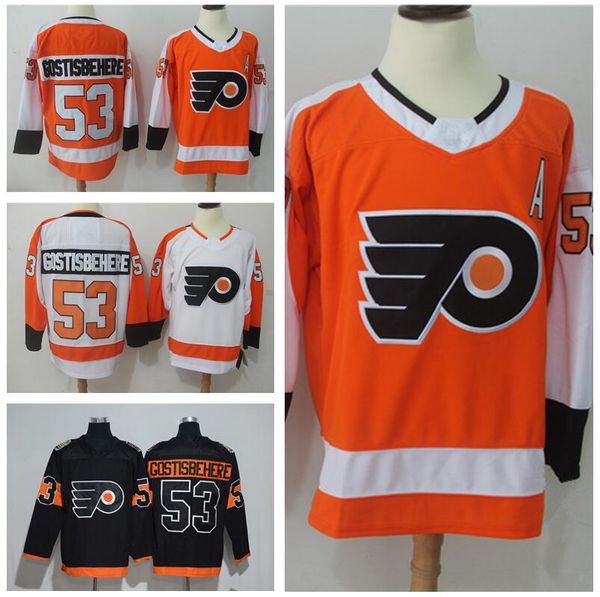 

men philadelphia flyers 53 shayne gostisbehere jerseys winter classic ice hockey jerseyss team orange white black all stitched with a patch, Black;red