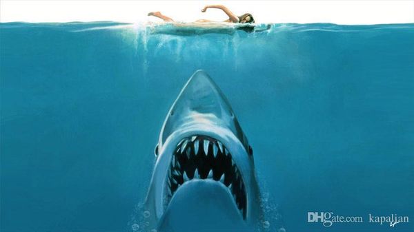 

Free Shipping Jaw Movie Poster The Huge Shark Under Water Art Posters Prints Wall Paper Home Decor 16 24 36 47 inches