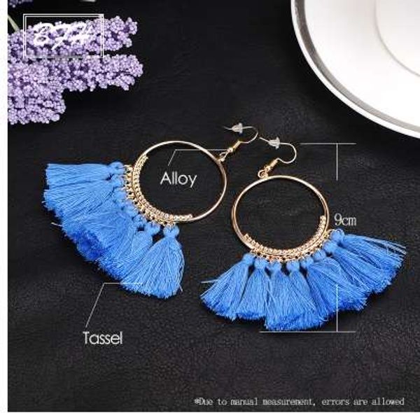 

bfh fashion charm large circle tassel drop earrings for women girl wedding party bohemian long earring jewelry gift wholesale, Golden