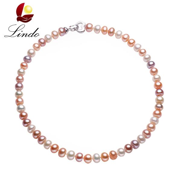 

43/45/50/60/80cm long necklace for women classic 8-9mm big size natural pearl choker necklace multi color pearl, Silver