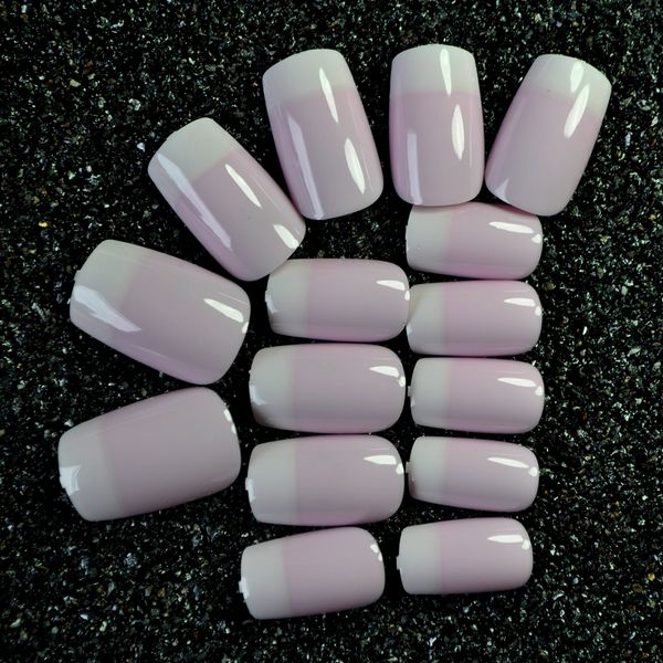 

24pcs/set shiny french acrylic nail tips pink flat false nails long full size easy diy manicure accessories z439, Red;gold