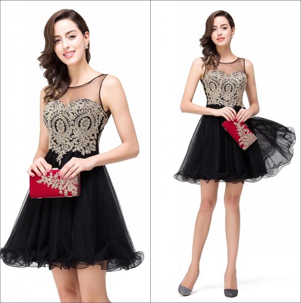 

2018 elegant sheer mesh tulle short a line homecoming dresses lace applique formal party cocktial short prom dresses cps362, Black;red