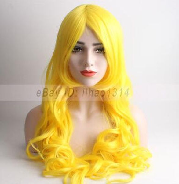 

women's cos wig long curly layered bright yellow synthetic hair wigs, Black;brown