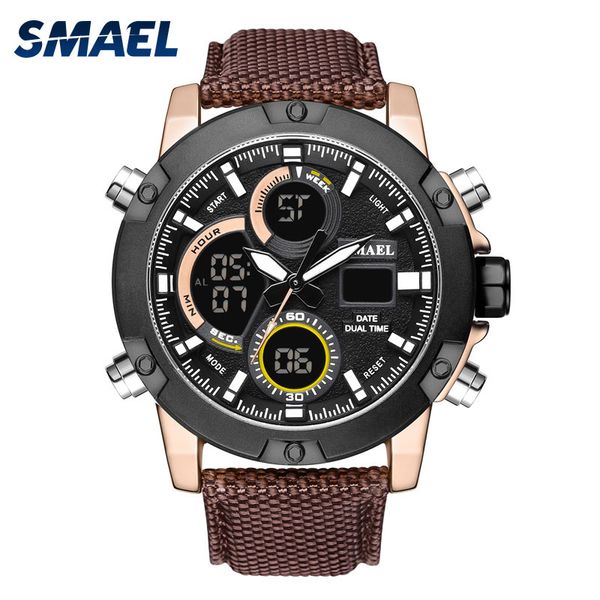 

smael sport watch men dual display digital wristwatches mens waterproof led big dial watches clock relogio masculino, Slivery;brown