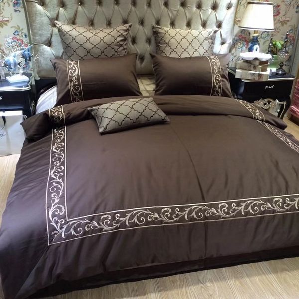 4 Neutral Style Dark Coffee Color Bedding Set 60s Percale Egyptian