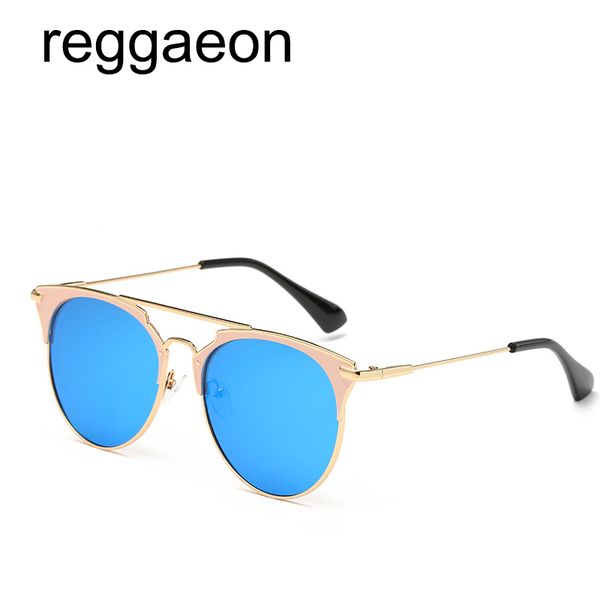 

reggaeon 2018 fashion black ladies or men's cat mirror sunglasses d mirror retro sun glasses uv400 blue, White;black