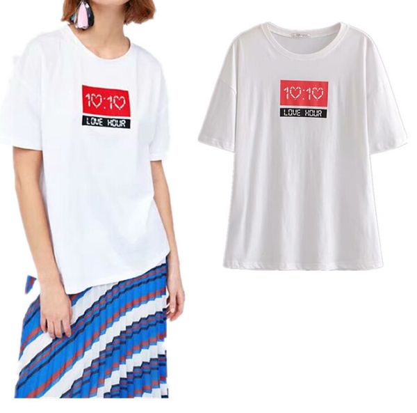 

women's t-shirt female summer white t-shirts crew neck short sleeve heart design casual tee size s-l