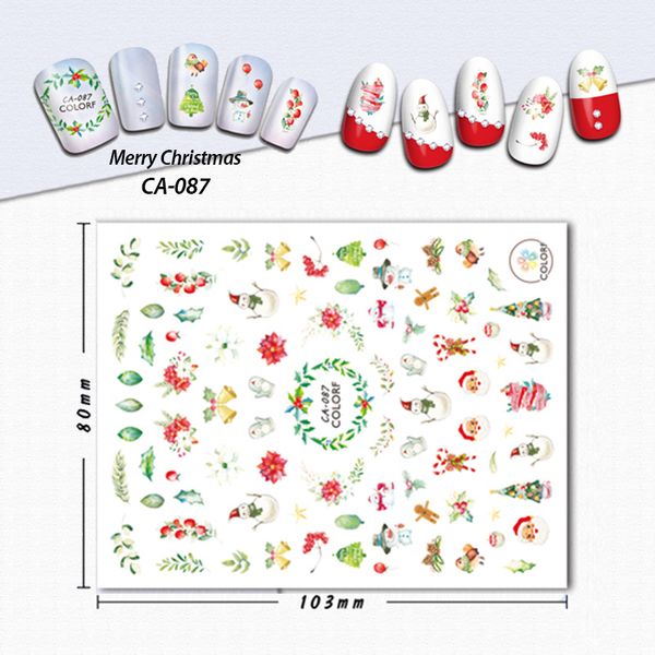 

wyuen 3d nail art christmas nail stickers christmas hat cake manicure snowman slider design tips decorations decals ca-087, Black