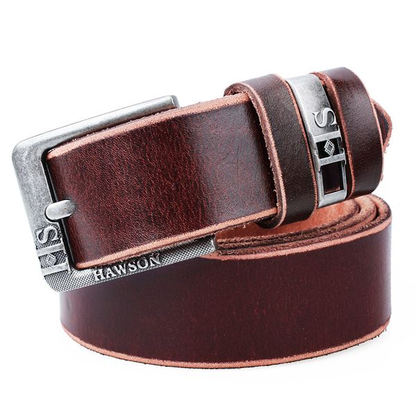 

hawson red brown cowboy belt italian genuine leather belt with retro antique silver pin buckle adjustable cow belts for men, Black;brown