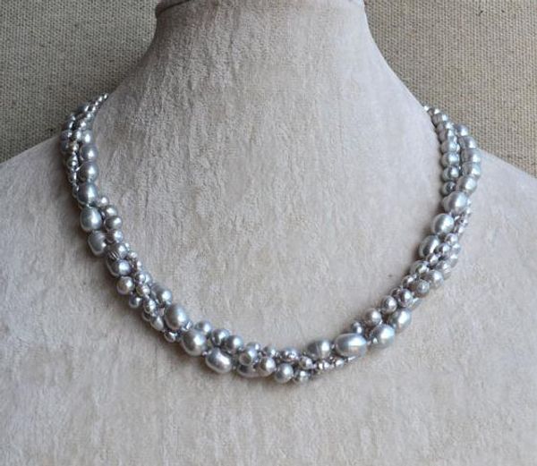 

100% natural pearl jewellery,gray color 3-8mm 3rows 18'' real freshwater pearl necklace,bridesmaid gift for women, Black