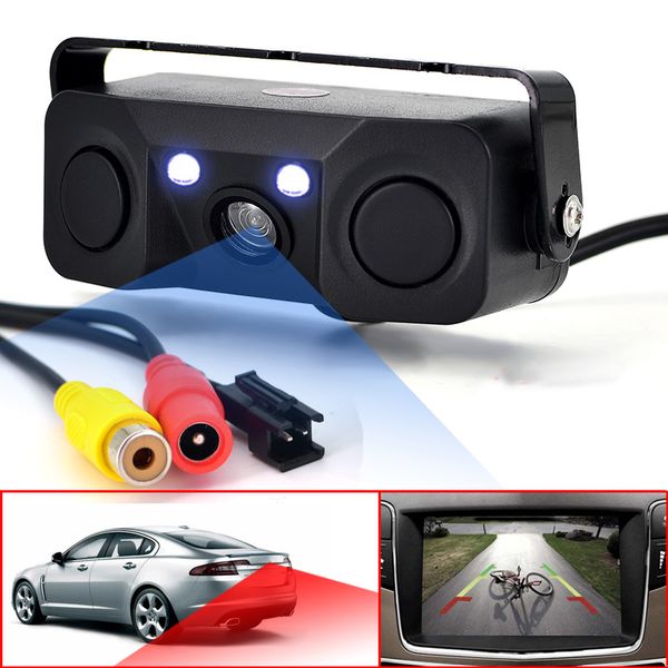 

3 IN 1 Video Parking Sensor Car Reverse Backup Rear View Camera BiBi Alarm Indicator Anti Car Cam with 2 Radar Detector Sensors
