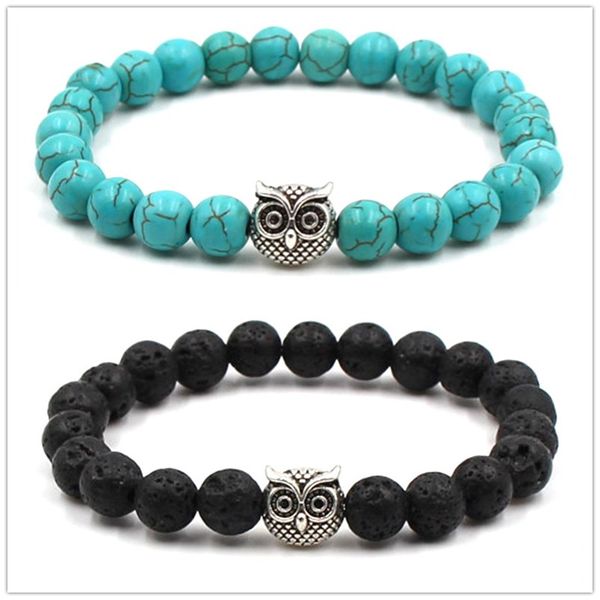 Natural Black Lava Stone turchese gufo braccialetto di fascino Vaolcano pietra aromaterapia olio essenziale bracciale diffusore per le donne gioielli Yoga