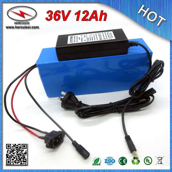 TRANSPORTE LIVRE (1PC) 36v 12Ah 500w lítio ion para scooter de bicicleta eléctrico com 18650 células caso do PVC + 10S BMS Carregador