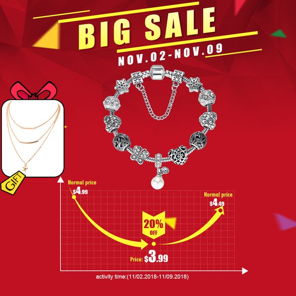 

belawang fashion women bracelet 925 silver crystal charm bracelet for women diy pearl beads bracelets & bangles wedding jewelry, Golden;silver