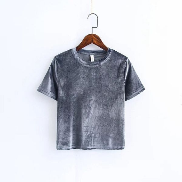 

summer 2018 autumn women velvet color fashion short sleeve t-shirt tube camisole velvet tshirt women crop t-shirts, White