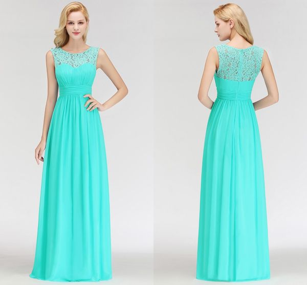 

aqua summer beach a line chiffon long bridesmaid dresses sheer lace sleeveless pleats floor length maid of honor gowns bm0052, White;pink