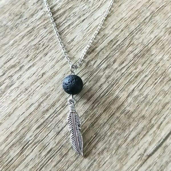 

fashion silver plated angel wings leaf lava stone necklace volcanic rock aromatherapy essential oil diffuser necklace for women jewelry