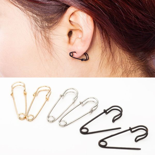 

new silver gold black tiny safety pin stud earrings for women girls fashion punk style piercing ear stud jewelry qw, Golden;silver