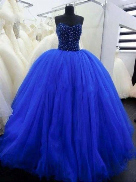 

2018 royal blue crystal ball gown quinceanera dresses with sequined tulle sweet 16 dress plus size lace up vestido de 15 anos bq11, Blue;red