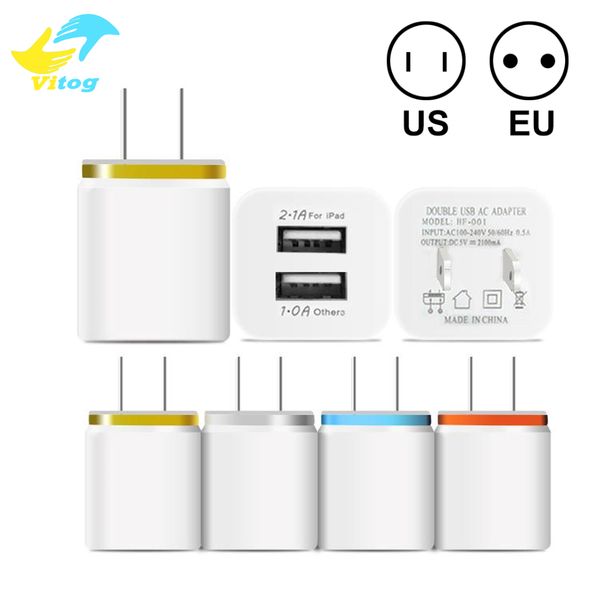 

Metal dual u b wall charger phone charger u eu plug 2 1a ac power adapter wall charger plug 2 port for ip 11 pro max am ung note10 huawei